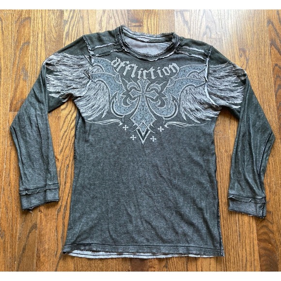 Affliction Other - VTG Y2K Affliction Shirt Size XL Reversible Long Sleeve Wing Skull Gray MMA